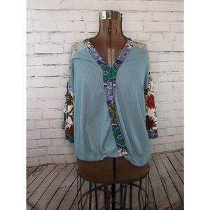 Sz 1XL Umgee Teal Boho Blouse Flutter Sleeves